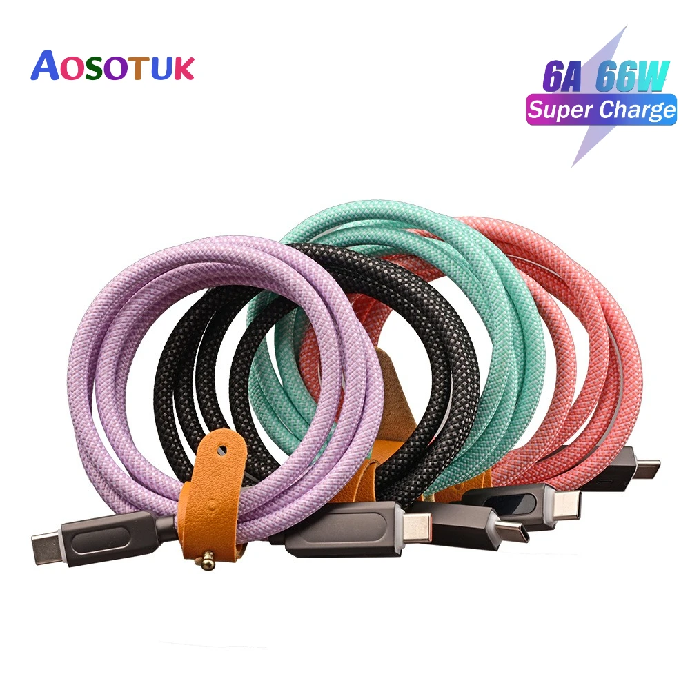 LED Digital Display Braided Charging Cable Type C USB A 100W/66W Fast Charger Cord for iPhone 15 for Samsung S23 Xiaomi Huawei
