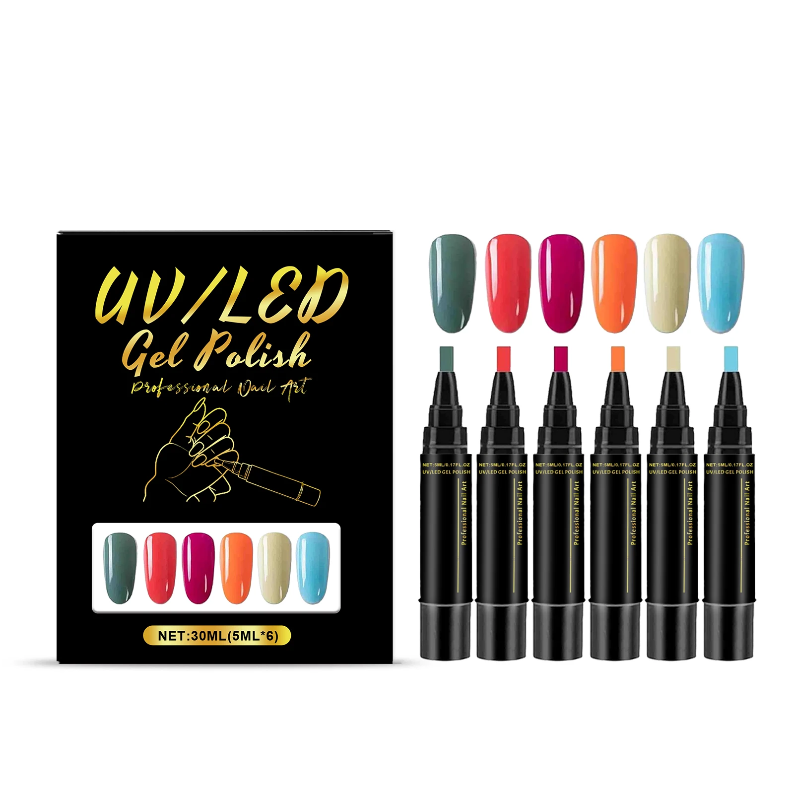 6 Kleuren DIY Nagellakstiften Hoge Pigmentatie Snel Droogend Vrij Ontwerpen & Versieren van Nagels Veilig Zachte Waterdichte Nagellak Olie Stiften Set