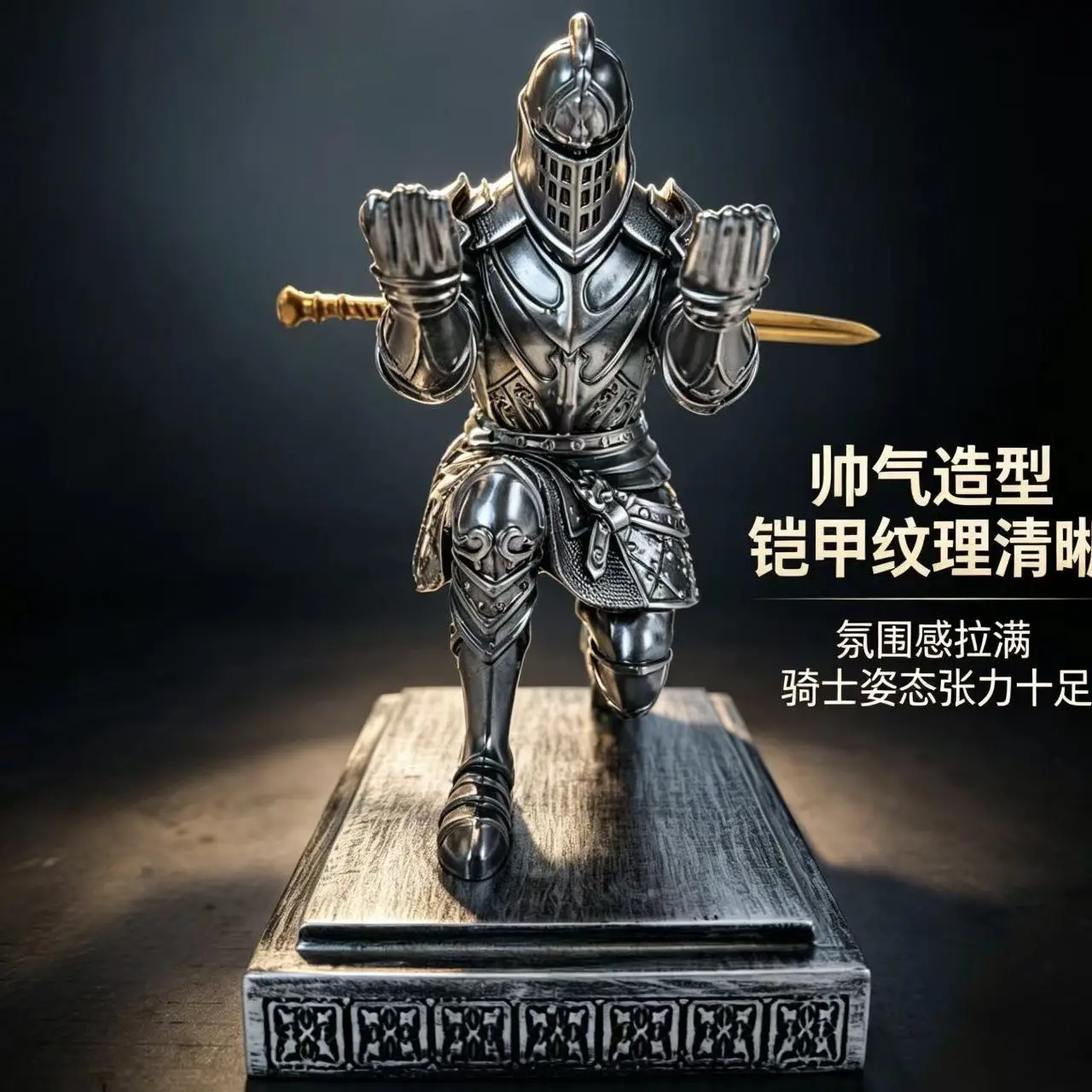 Medieval Knight Resin Pen Holder - Kneeling Warrior Desktop Organizer for Office Unique Tabletop Novelty Gift