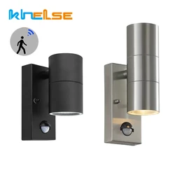 Black PIR Motion Sensor Outdoor Wall Light GU10 Bulb Stainless Steel Induction Movement Wall Lamp IP54 Up Down Bracket Lamp 220V
