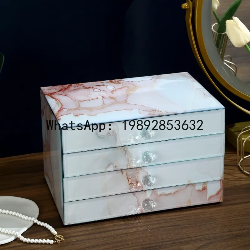 6. Jewelry box, large-capacity desktop jewelry, sorting and organizing storage box, glass jewelry box