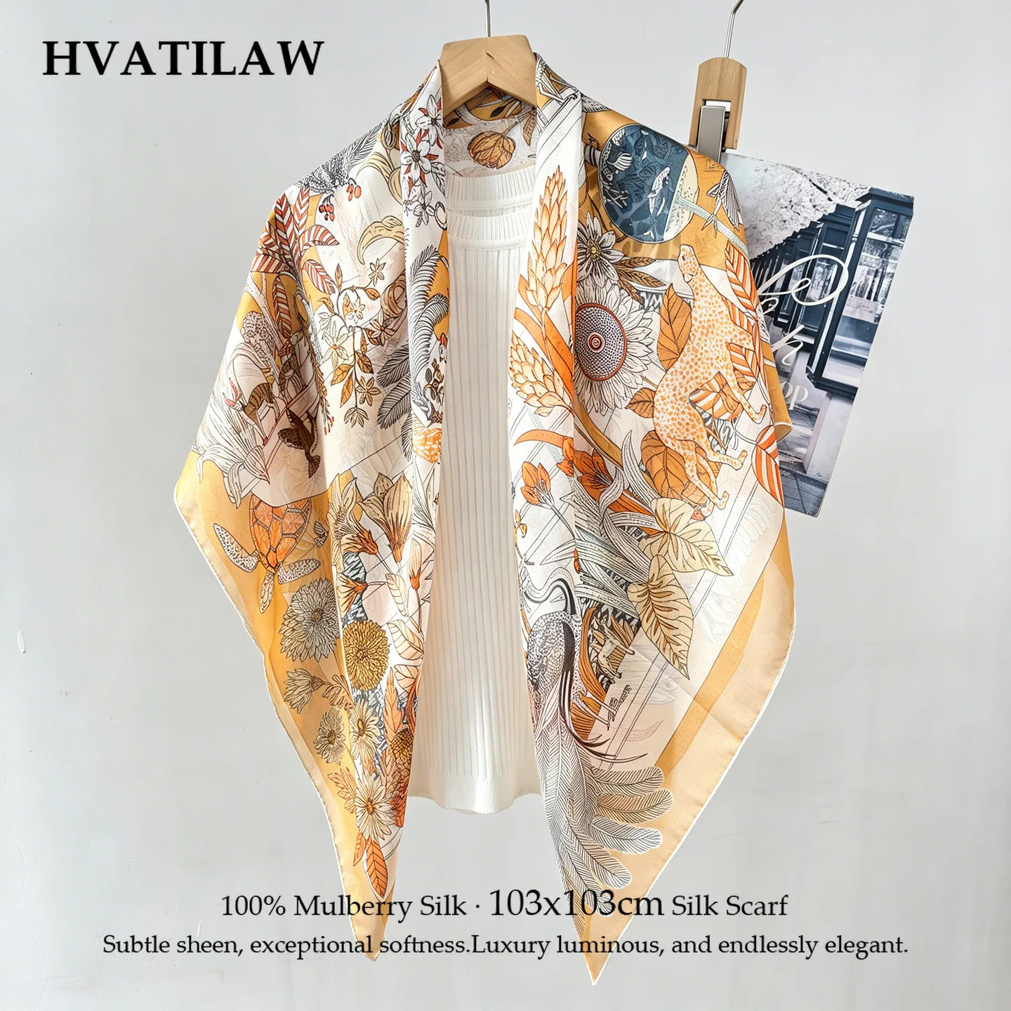 

New 2026 Luxury Fashion 103x103cm Real Silk Scarf 100% Mulberry Silk Large Square Shawl Wrap Foulard Bandana Scarves Neck Scarf