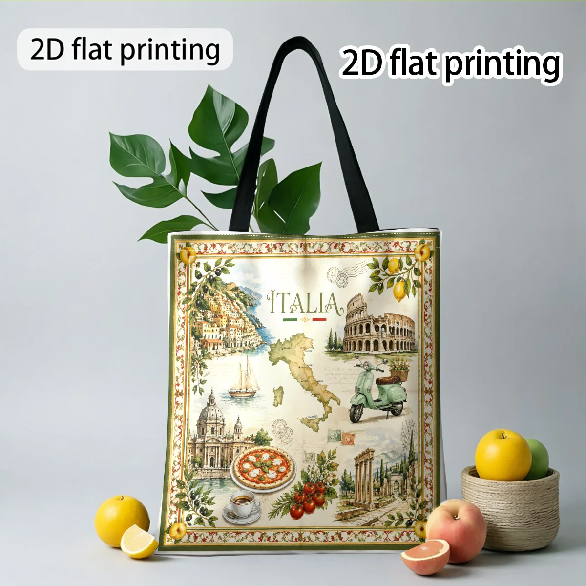 Italian Vintage Map Decor Art Design Tote Bag Novel Print Colorful Shoulder Bag Suitable Outdoor Shopping Fun Design