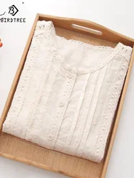 New Spring Cotton White Shirt Women O Necks Short Sleeve Embroidery Hollow Out Top Girl Retro Casual Blouse 2024 Summer T44056QM