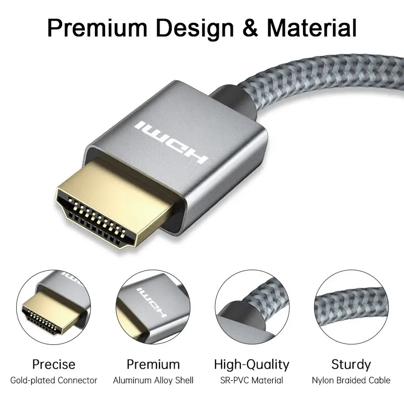 4K60Hz HDMI-Compatible Cable 18Gbps HDMI 2.0 Cable HDR Braided HD Cord ARC for MacBook Pro 2021 UHD TV Projector PC