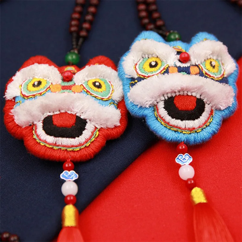 Chinese Traditional Auspicious Blessing Bag Handmade Embroidered Fortune Bag DIY Kit Tiger Dragon Lion Shape Lucky Accessories