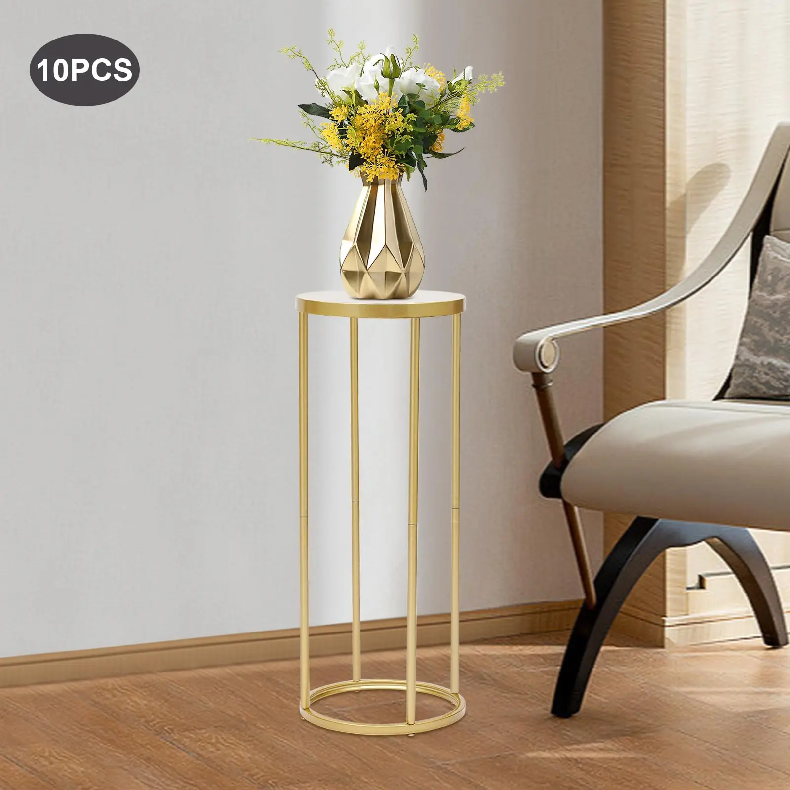 Dyrabrest 10 Buah Dudukan Bunga Pernikahan Emas - 23.6 "Tuas Kolom Vas Logam Tempat Pajangan Bunga Elegan Modern dengan Pelat