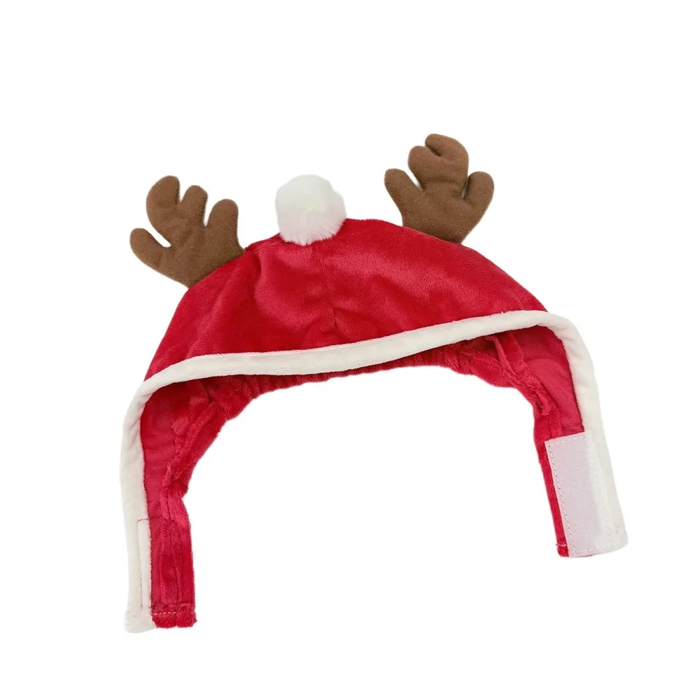 Christmas Theme Dog Reindeer Hat Warm Noise Reduction Cat Antler Hat Soft Adjustable Pet Head Cover For Dogs Cats
