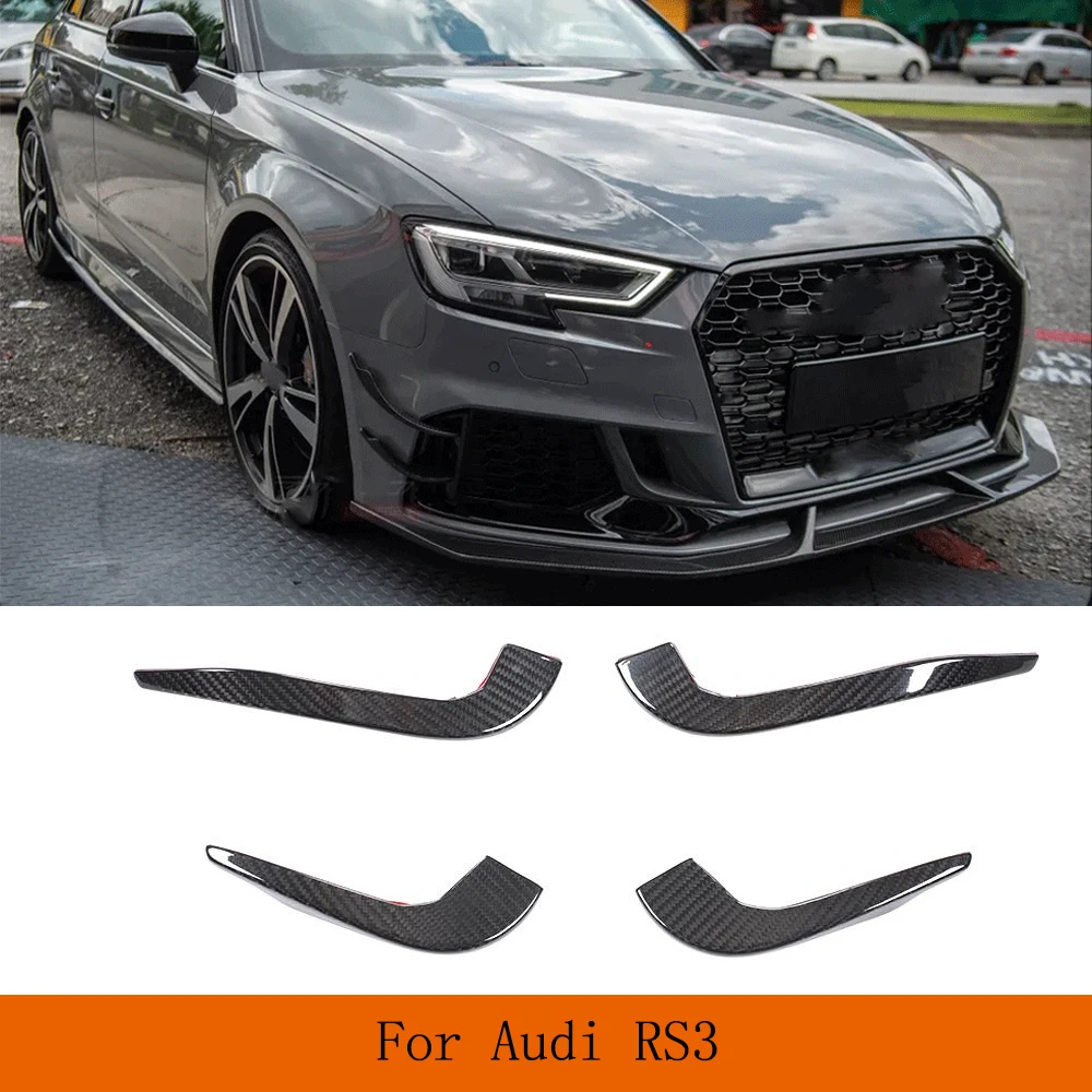 

Car Front Bumper Fins Splitters Dry Carbon Fiber Canards For Audi RS3 Sedan 2017 2018 2019 Front Bumper Splitters Air Vents Fins