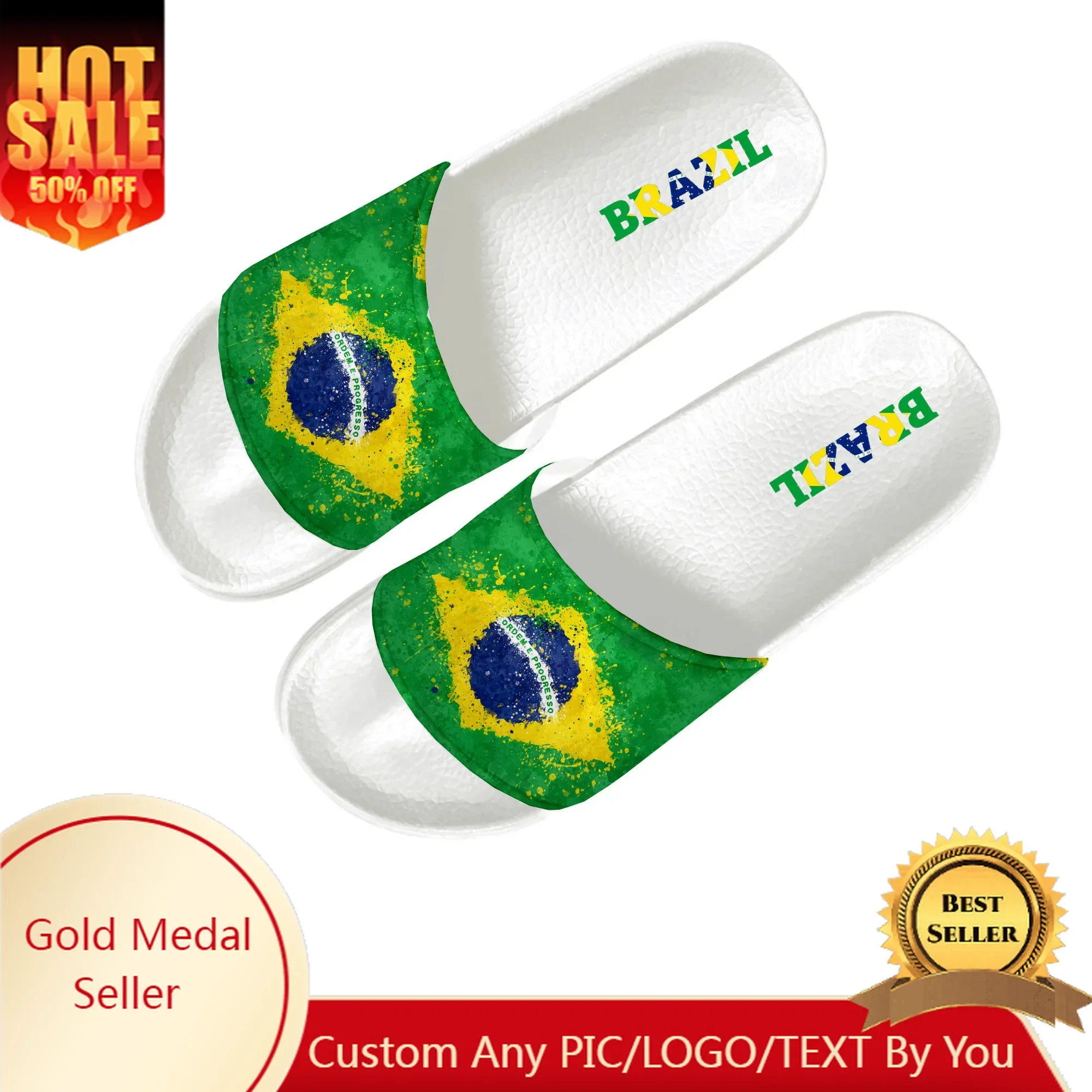 

Brazilian Flag Slippers Home Water Shoes Men Women Teenagers Brazil Soccer Football Sandals Custom Made Summer Slipper