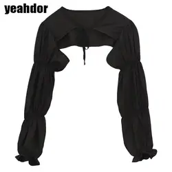 Womens Teens Shrug Shawl Solid Color Bolero Front Lace-up Long Puff Sleeve Crop Cardigan Sun Protection Crop Outerwear