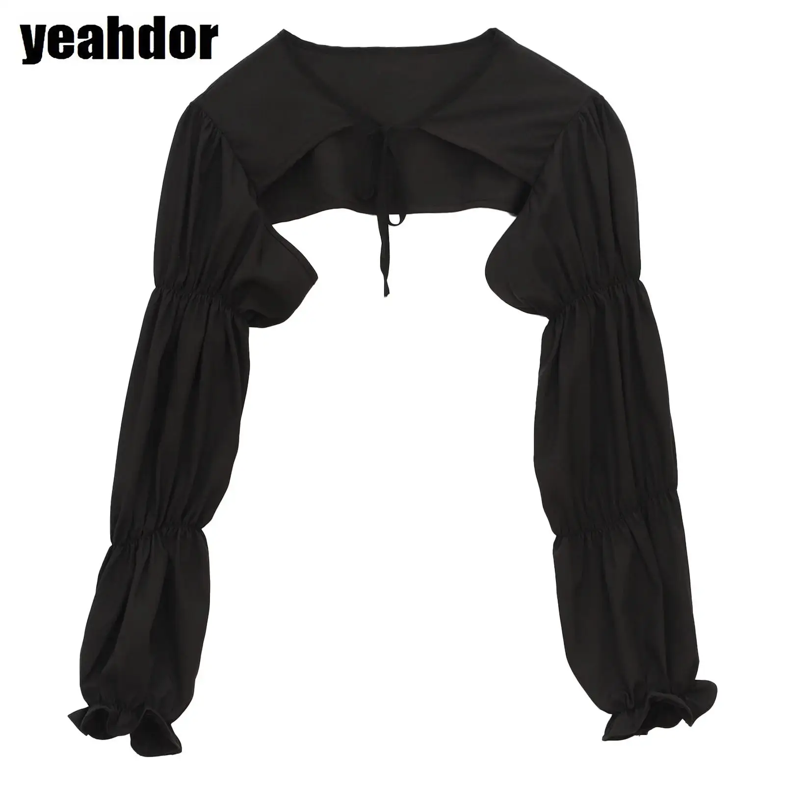 Womens Teens Shrug Shawl Solid Color Bolero Front Lace-up Long Puff Sleeve Crop Cardigan Sun Protection Crop Outerwear