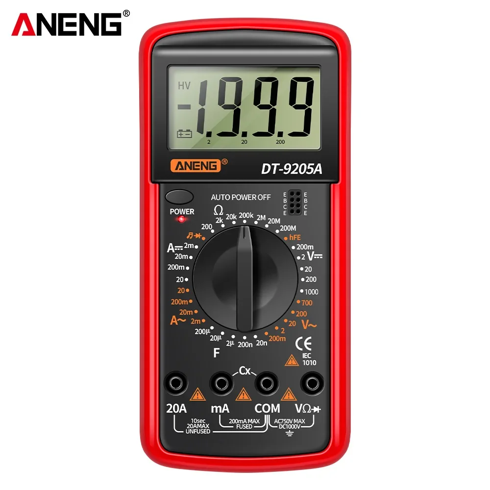 ANENG DT9205A medidor de dígitos multímetros profesionales medidores de voltaje de Transistor AC/DC TESTER NCV valores eficaces verdaderos analógicos rango automático Multie