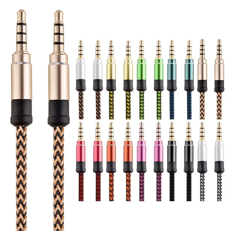 1 متر نسج النايلون كابل جاك Aux 3.5 مللي متر إلى 3.5 مللي متر كابل الصوت ذكر إلى ذكر كابل الذهب التوصيل سيارة Aux الحبل لسامسونج Xiaomi هواوي