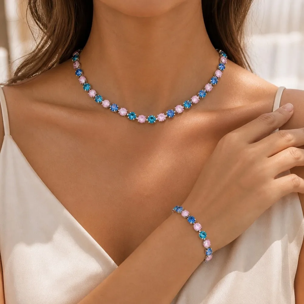 BEUTIFOR Buntes Krallenfassungs-Halsketten- und Armband-Set für Damen – Detail 12