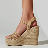 EAGSITY 2024 New design bohemian wedges platform peep toe sandals ankle strap high heel comfort casual shoes pumps rope sole