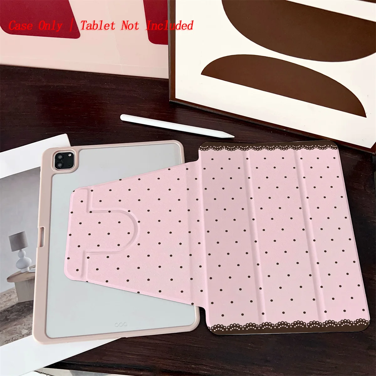 غطاء iPad ذو خلفية وردية عصرية بحافة بنية اللون وبقع سوداء لهاتف Apple iPad9th/10th Gen Air5 Pro 12.9 Mini6 مقاوم للصدمات