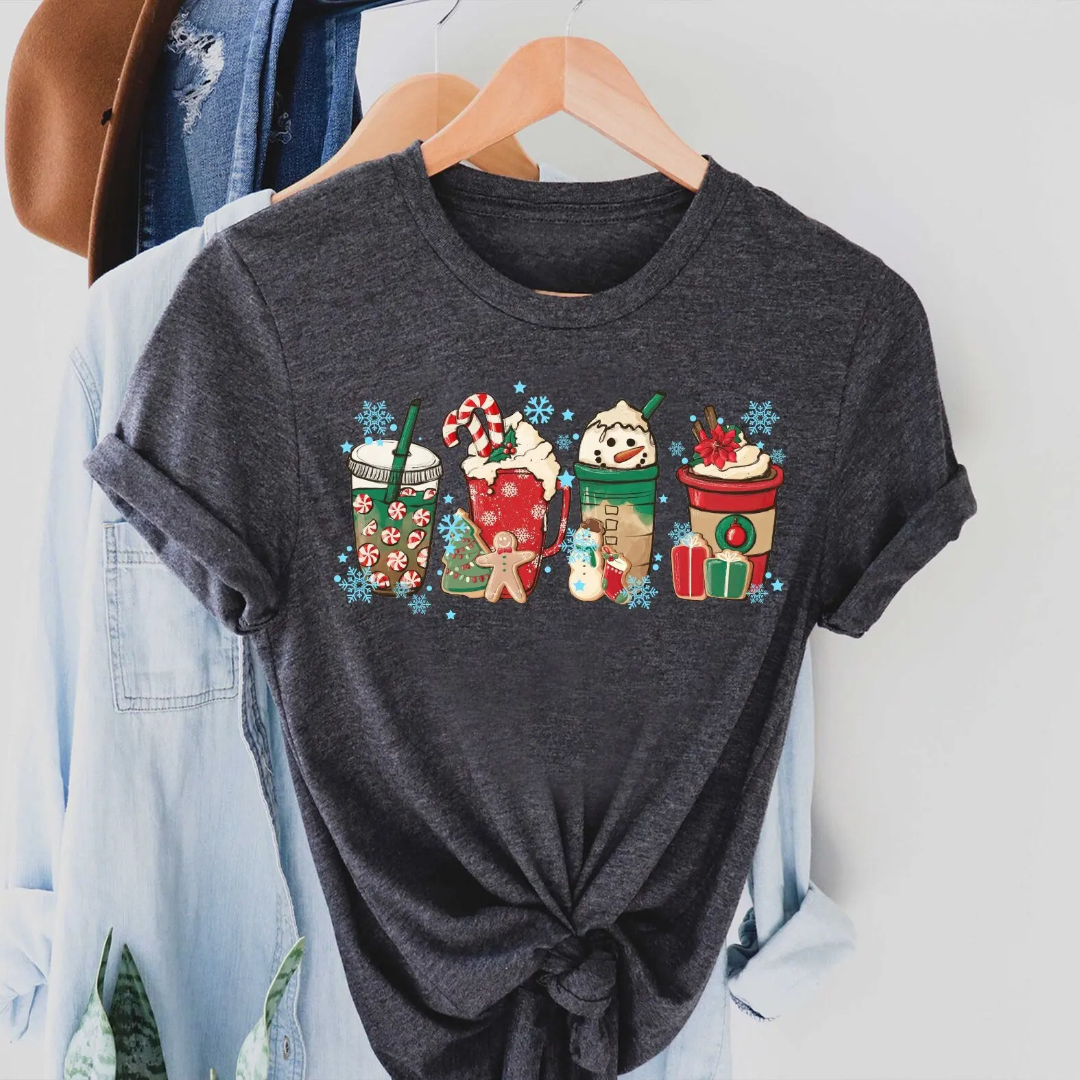 Christmas Coffee T Shirt Snowman Latte Drink Peppermint Iced Lover