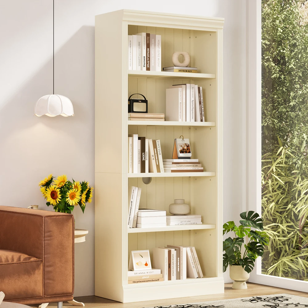 

83.4" Tall Wood Bookcase with light strip,5-Tier Decor Bookshelves with Adjustable Shelves,Storage Organizer for CDs/Books,Free
