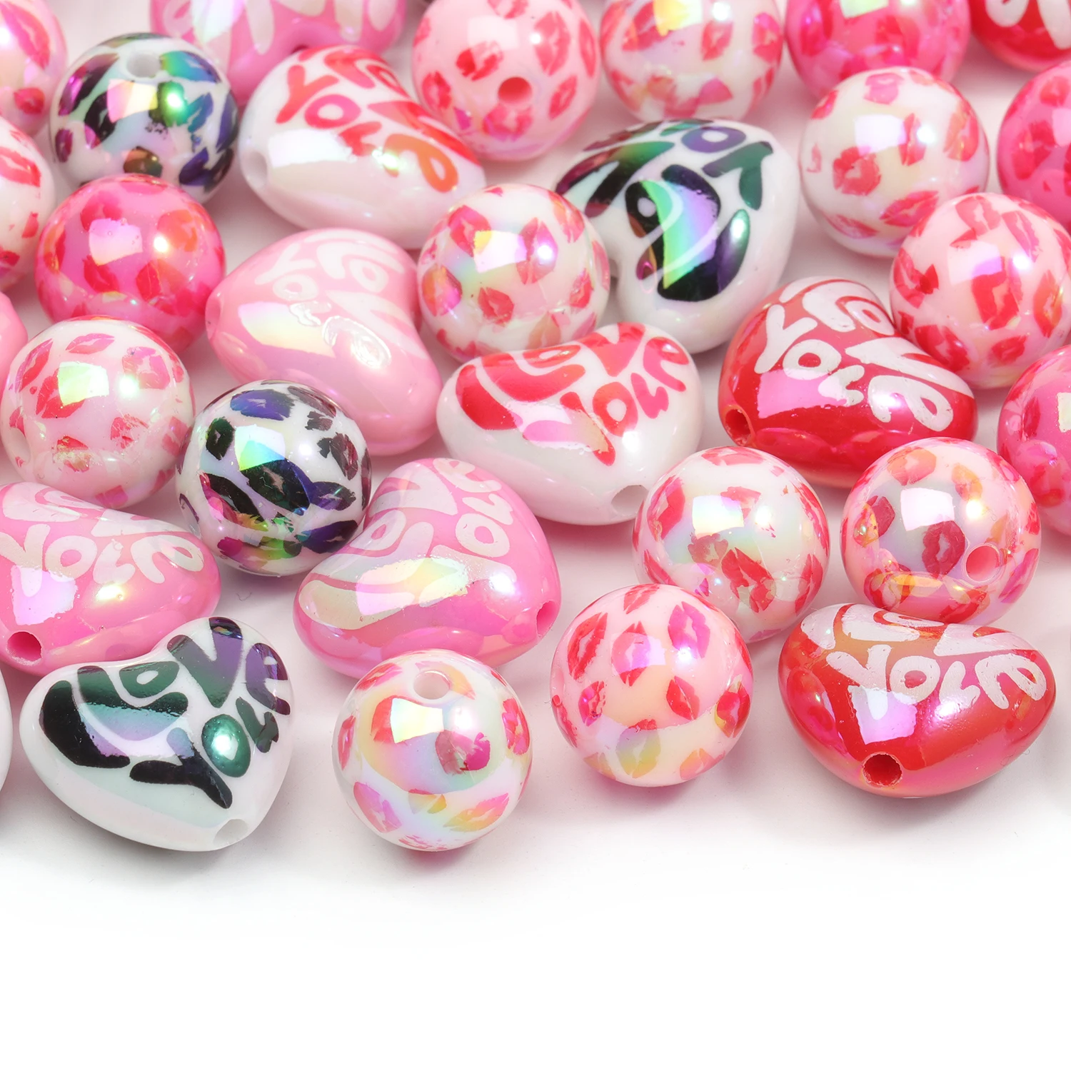 10pcs 20pcs Mixed Round Heart Shape Beads Acrylic Loose Beads Fashion Handmade DIY Bracelet Necklace Jewelry Wholesale Supply