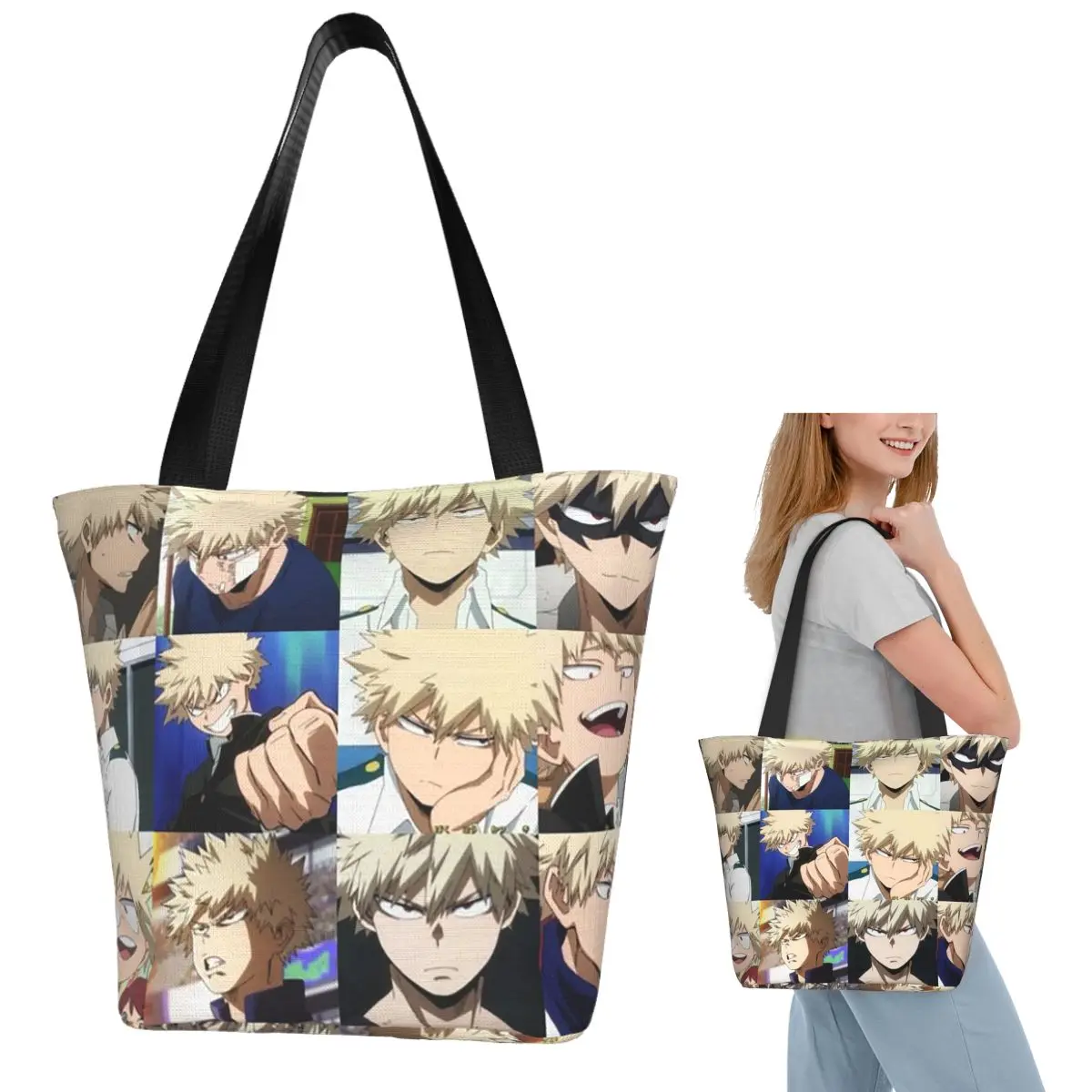 

Бакуго Кацуки, My Hero Academia, сумка для покупок, парусиновая сумка на плечо большой вместимости, продуктовая сумка для покупок для женщин