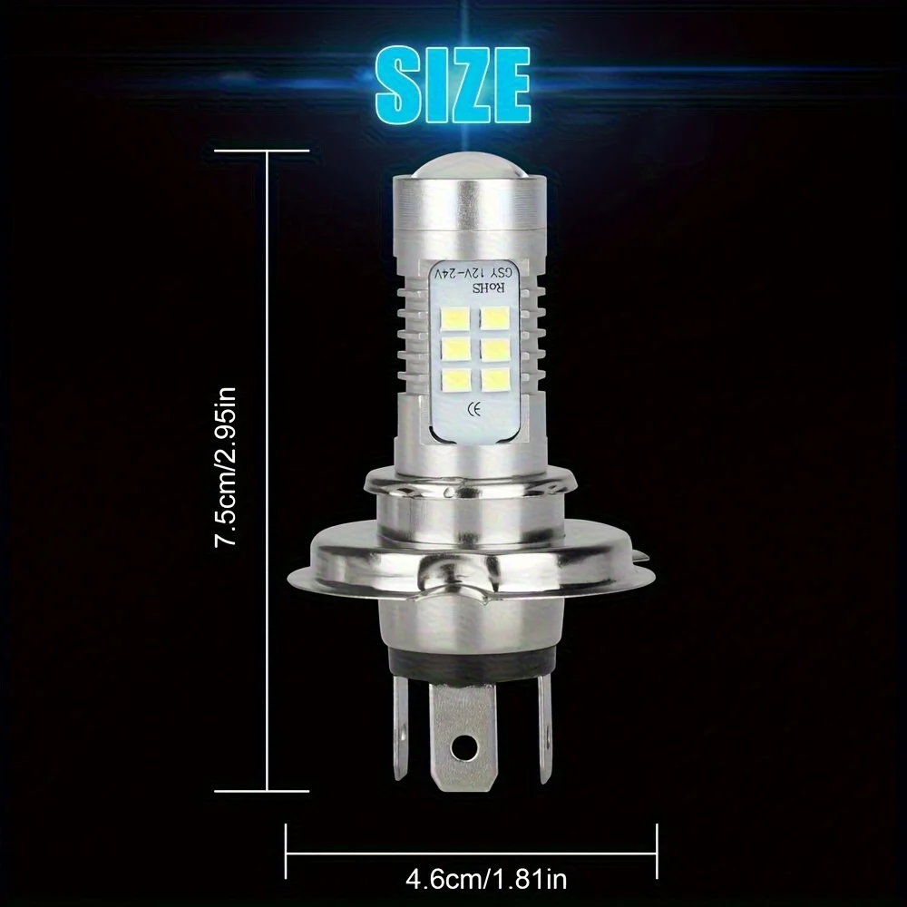 4pcs H4/9003 21SMD LED Car Headlights with High/Low Beam, 6000K White Light, Aluminum Body, Plug and Play, No Batteries Required