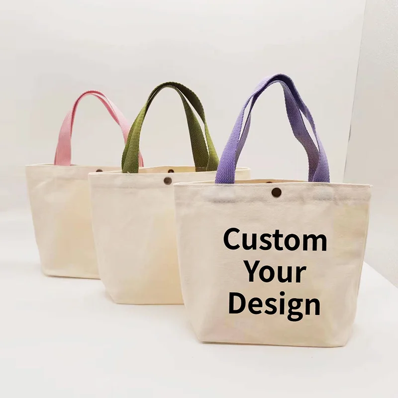 

10pcs Custom Logo canvas bag Shopping Advertising Corporate DIY cute cartoon Shopping Bag Colorful print Tote Bag wholesale