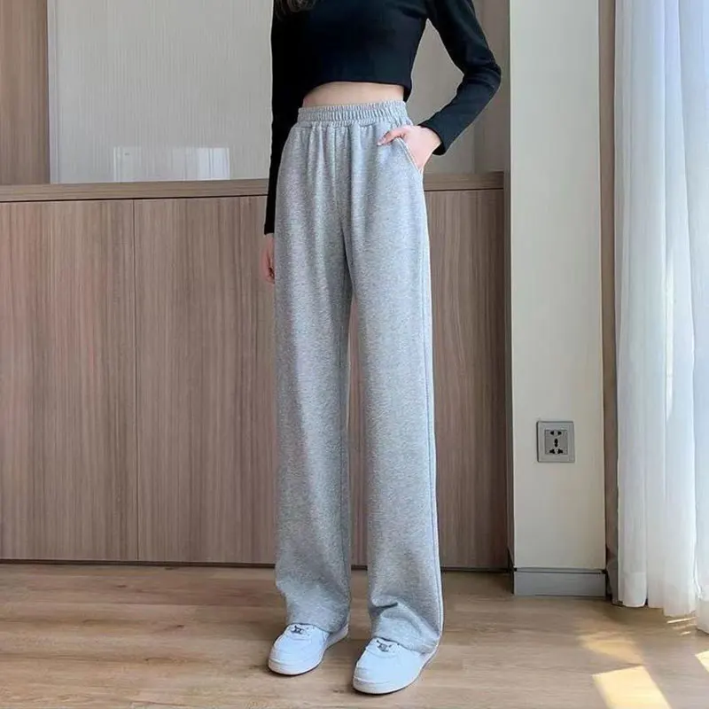 Women's Autumn Fashion Simplicity Solid Color High Waist Loose Wide Leg Pants Women Clothes All-match Casual Straight Trousers