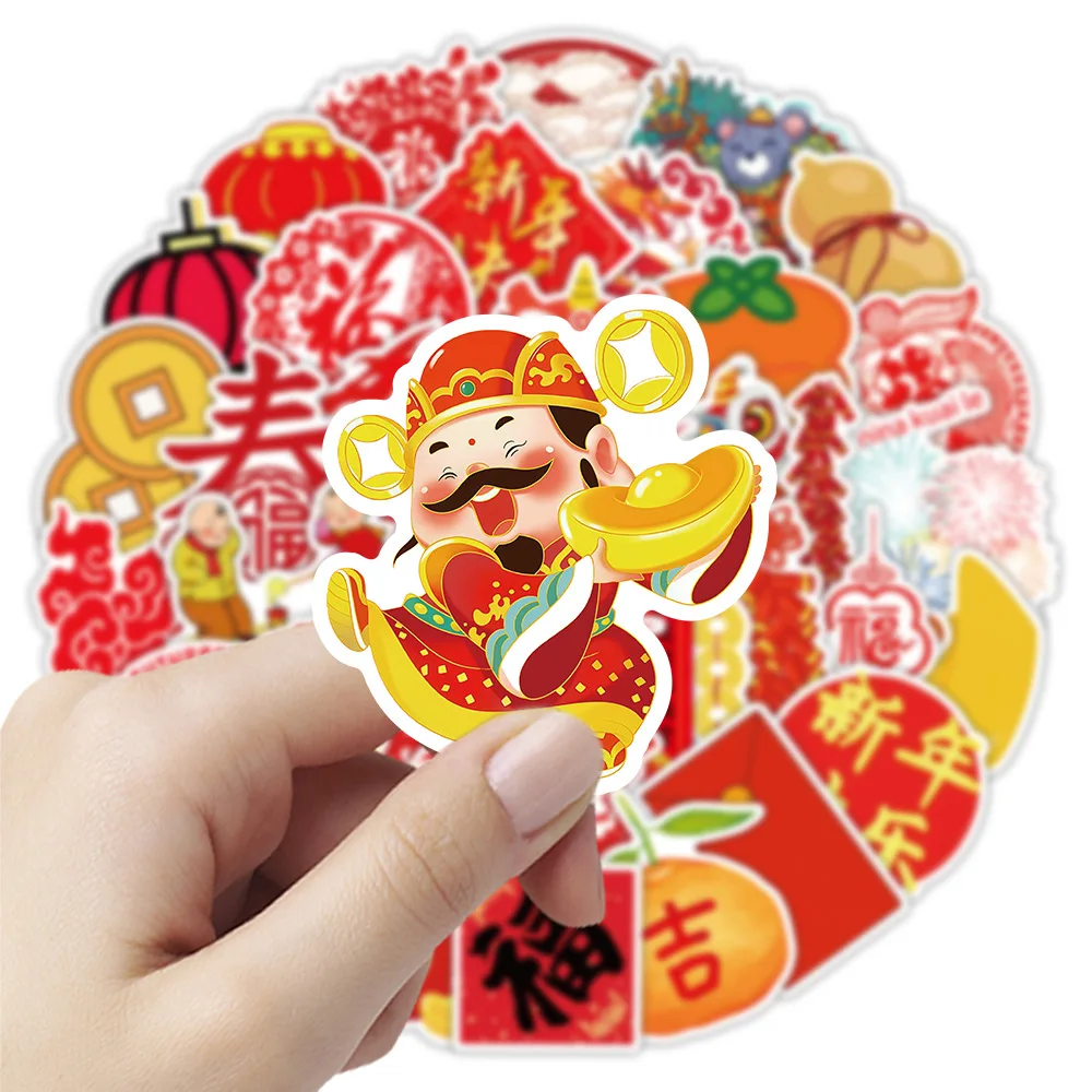

10/30/50Pcs New Year Holiday Stickers Happy New Year Celebrate The Spring Festival Graffiti Decoration Stickers DIY Guitar Phone