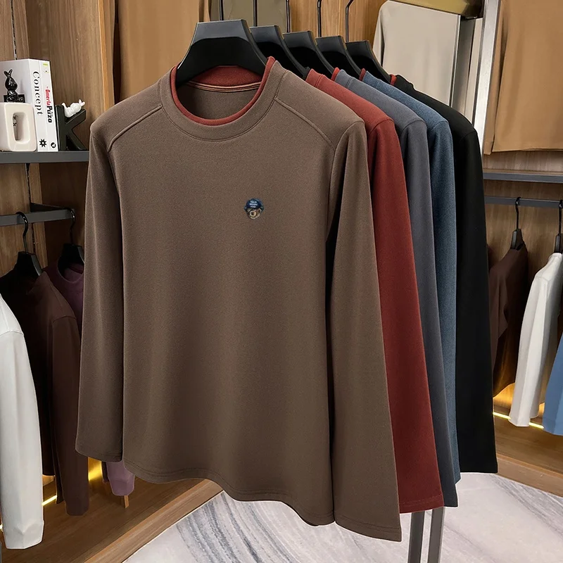 Herren Herbst Neuankunft Langarm O-Ausschnitt T-Shirt Original Einfarbig Bequeme Basis-Oberteile Lässige Vielseitige Herrenbekleidung – Detail 1