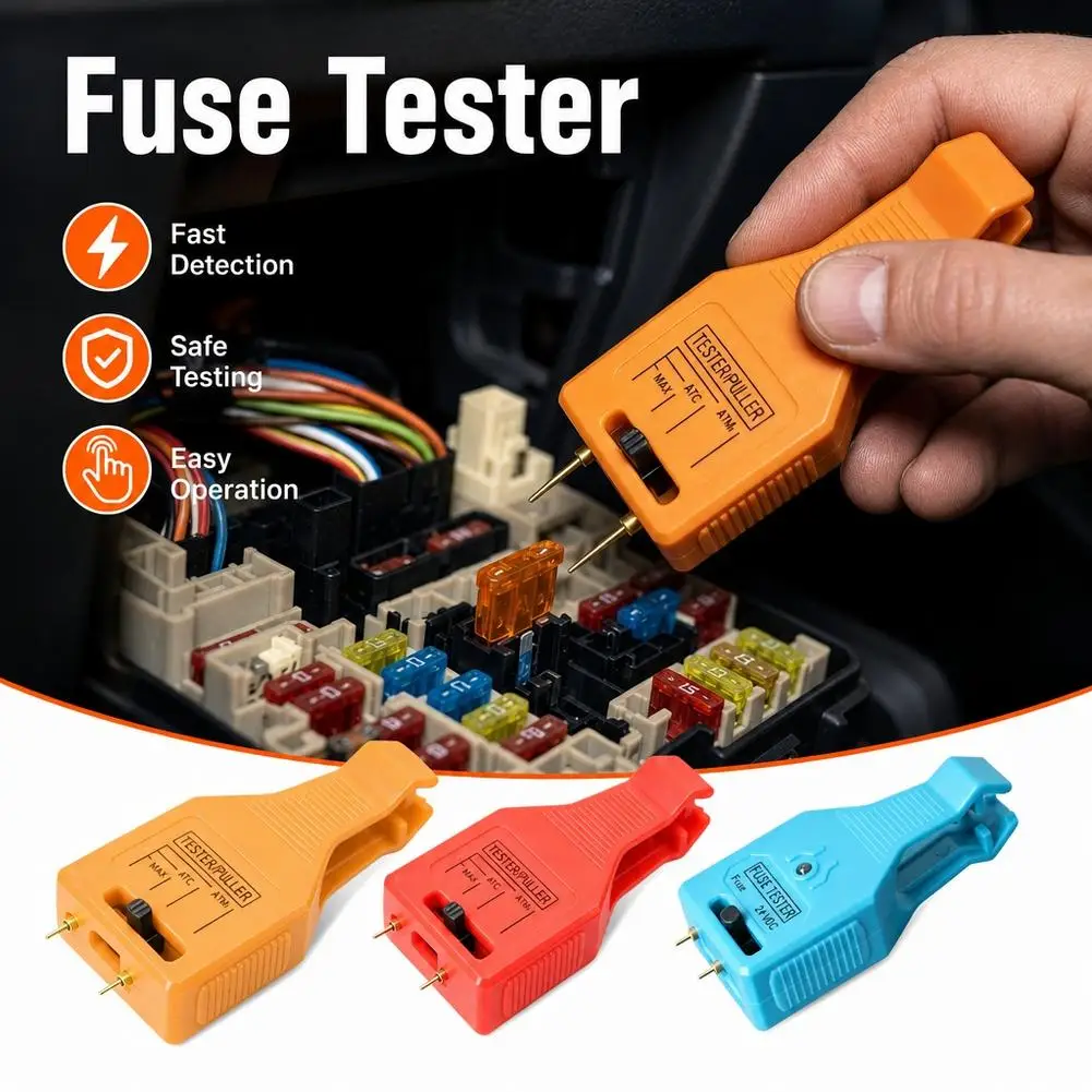 2 in 1 Car Fuse Tester and Puller Tool Adjustable Probe Pitch Fuse Checker Puller with Indicator Light for MAXI ATO ATC ATM