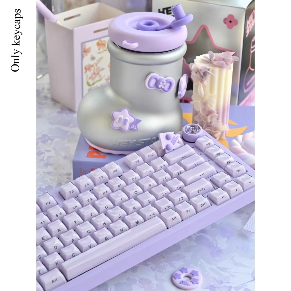 Purple Jelly Pudding Crystal Keycap Transparent OEM Profile Side print Cute 113 keys cap Gamer Mechanical Keyboard 60/87/98/104