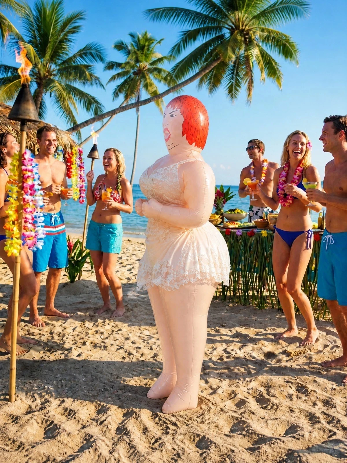 Betty Redhead Inflatable Doll & Beach Ball Set Summer Beach Pool Party Toys Novelty Gag Gift Adult Friends Vacation Photo Props