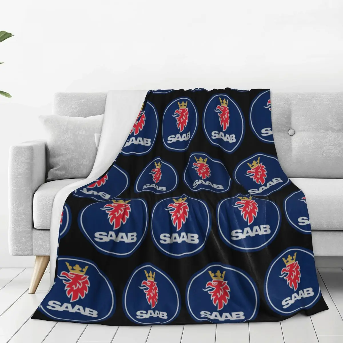 Saab Logo Products Blanket Flannel Portable Sofa Throw Blankets For Home Bedroom Travel Throws Bedspread Quilt