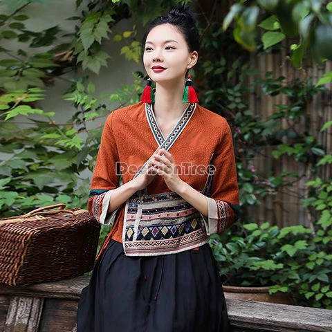 

2024 southeast asian style thailand clothing chinese dai ethnic jacquard cotton linen coat handmade embroidery zen tea garment