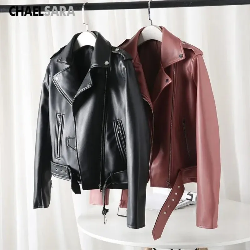 Women\'s Faux Leather Jacket with Zipper, Short Biker Outwear, Female Tops, High Quality, Spring, Autumn, Fashion, 2024