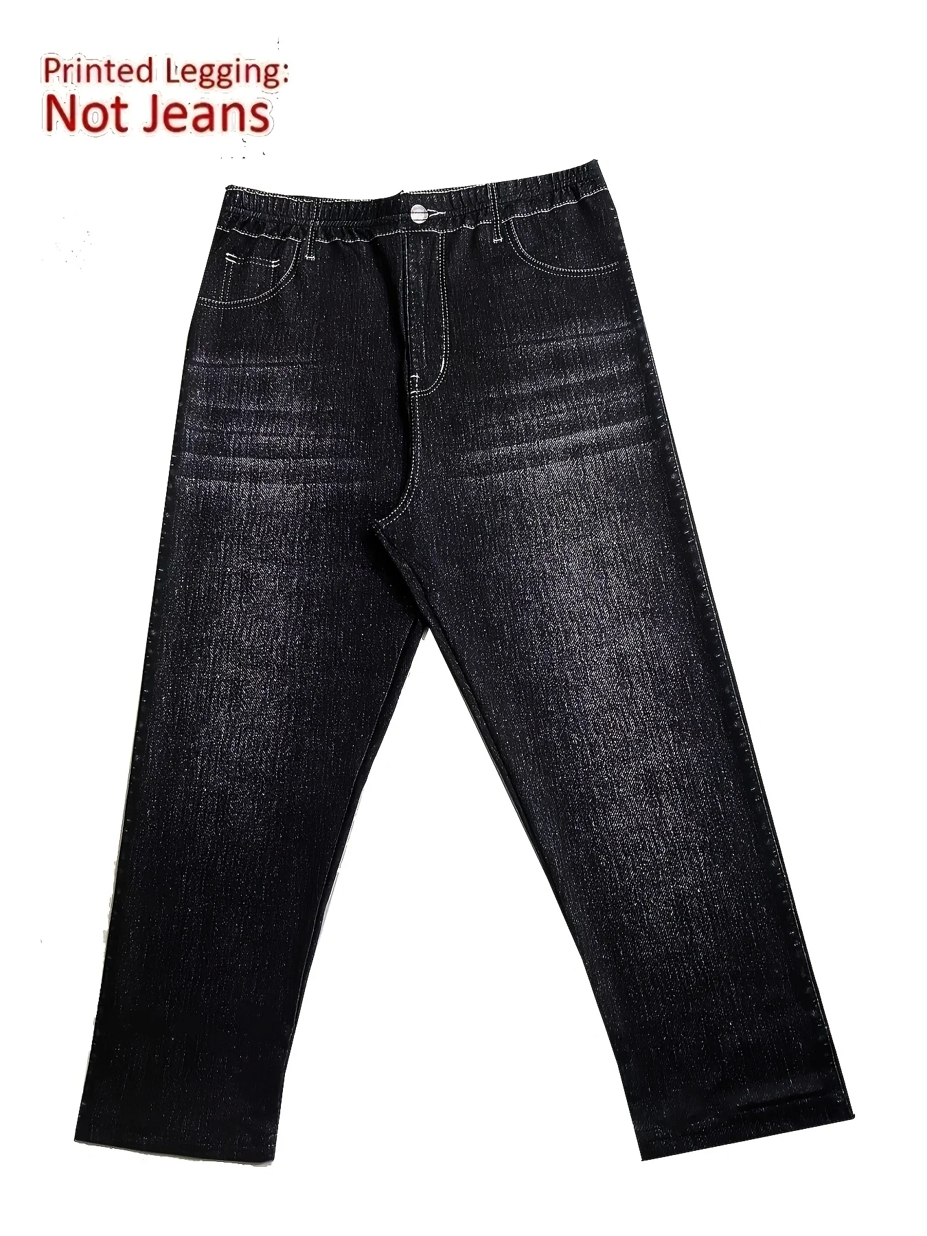 Damen Capri-Leggings aus Kunstjeans mit Blumenmuster, hoher Taille, Stretch, kurze Skinny-Jeggings mit Fake-Pockets, nicht aus Denim, Alltagshose – Detail 5