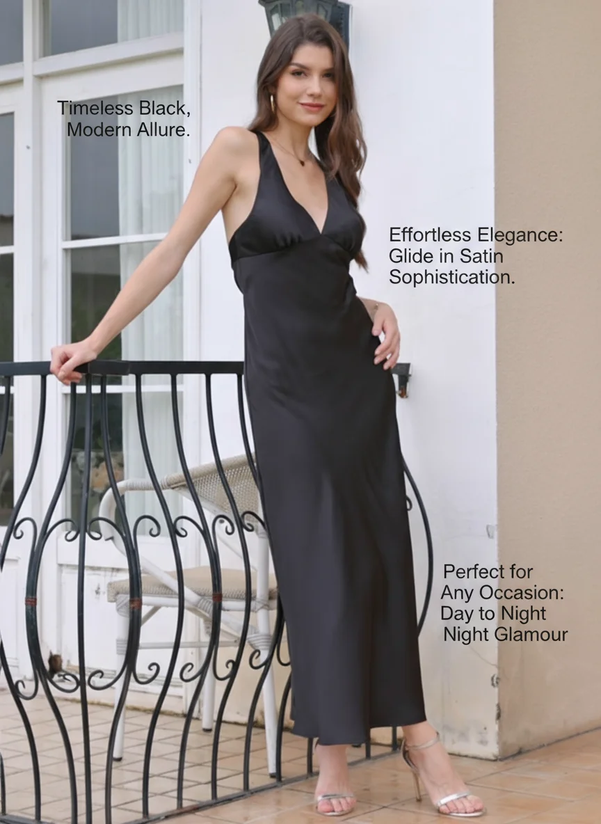 シルクサテンドレス 女性用 バックレス セクシー マキシ丈 ロング イブニングドレス エレガント パーティー 誕生日 Vネック ローブ 結婚式 ゲスト レディース