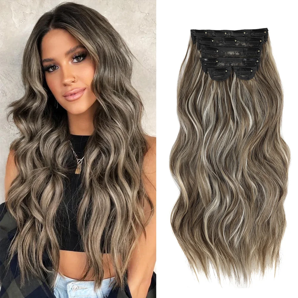 

Synthetic Curly Hair Extensions Long Wavy 6pcs/Set Clip In Hair Extensions For Women Thickness Hairpieces Weave Fake Hair
