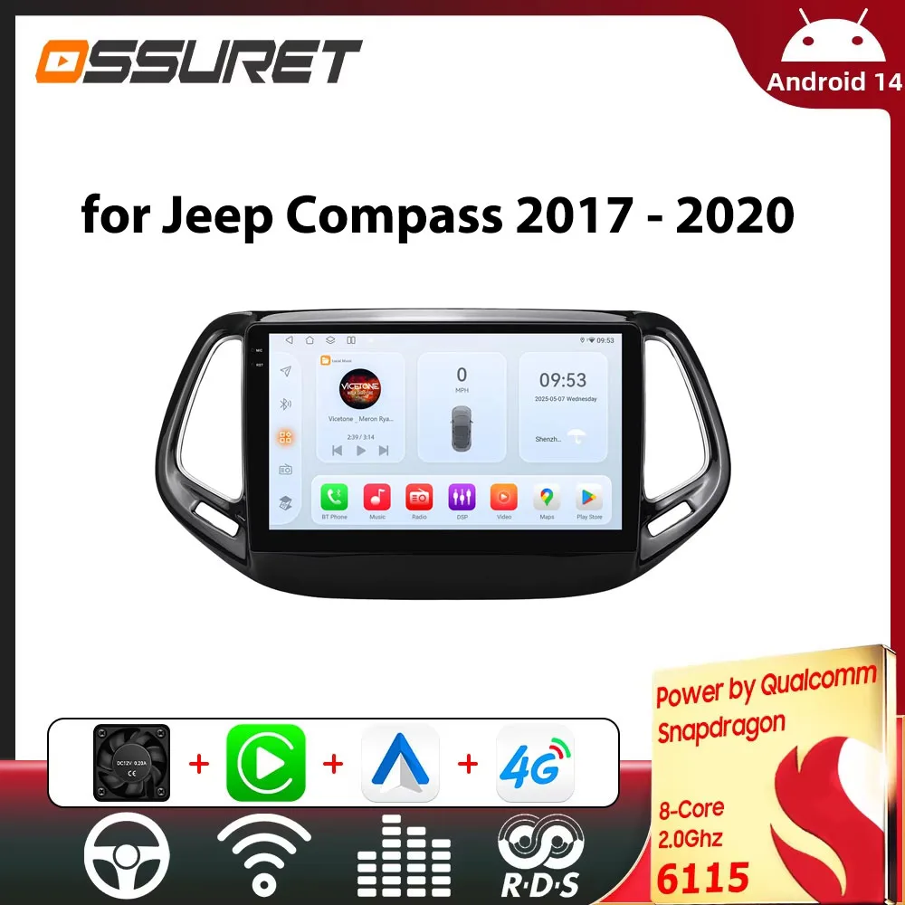 Autoradio per Jeep Compass 2017 - 2020 Lettore video multimediale Wireless Carplay Android Auto 4G WIFI 10 GPS di Snapdragon 6115