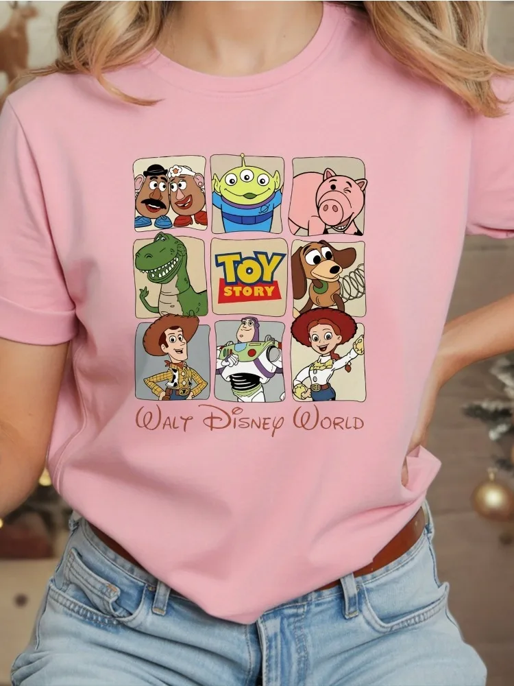 

Женская футболка Disney с изображением Истории игрушек и круглым вырезом, свободная посадка, повседневная хлопковая весна/лето, осень, модная уличная одежда в стиле Харадзюку