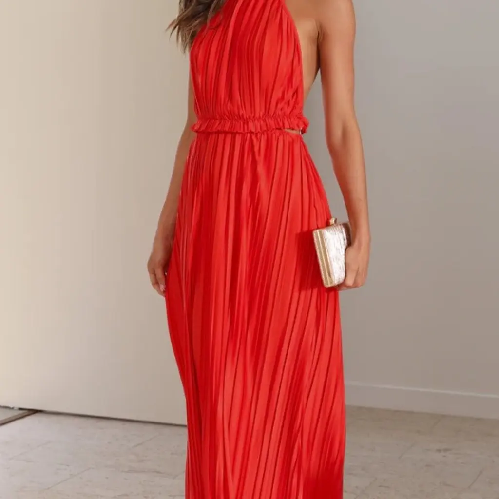 

Модный костюм на шнуровке с открытой спиной и лямкой на шее, плиссированное платье, женский сексуальный комплект из двух предметов, новинка, хит продаж, коллекция 23 года 23046