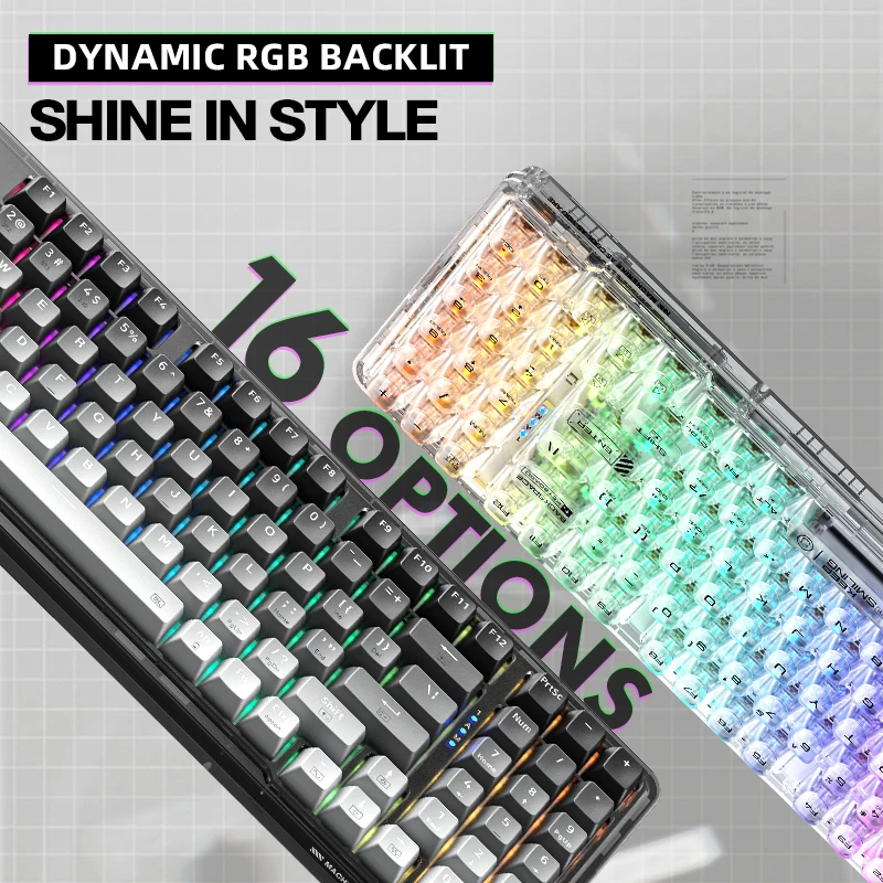 

MACHENIKE K500F-B94W Tri Modes Mechanical Keyboard Gasket Mounted 2.4G Bluetooth Wireless Gaming Keyboard RGB Backlight F108