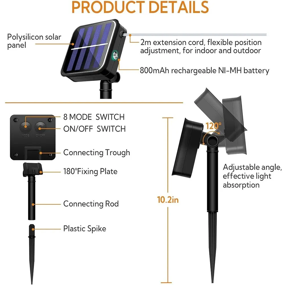 Lampu setrip surya luar ruangan tahan air, lampu peri tenaga surya 8 mode, lampu Natal tenaga surya untuk dekorasi pernikahan teras taman