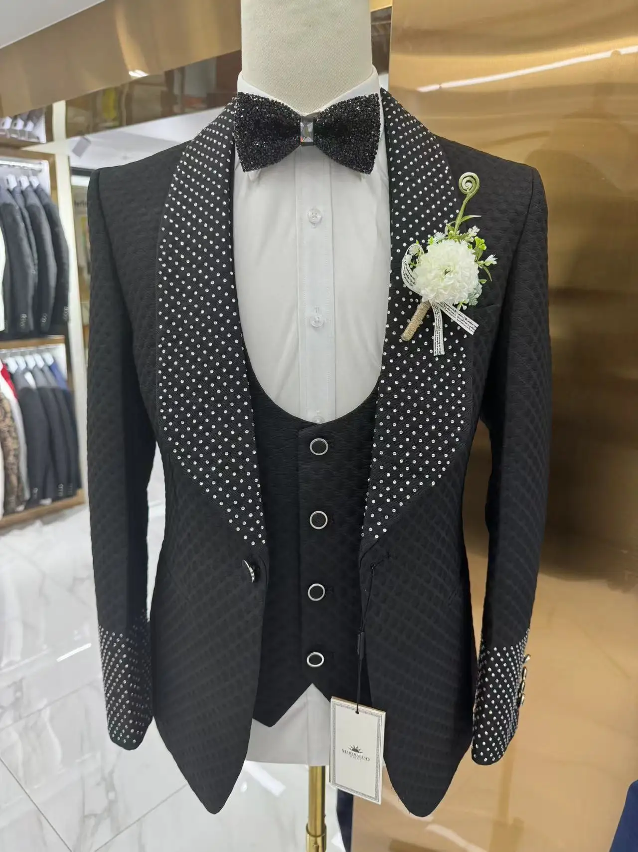 Man Suit Fine Pressed Diamond Men\'s Wedding Casual Host Suit 3 Pieces   Wedding Suits for Men