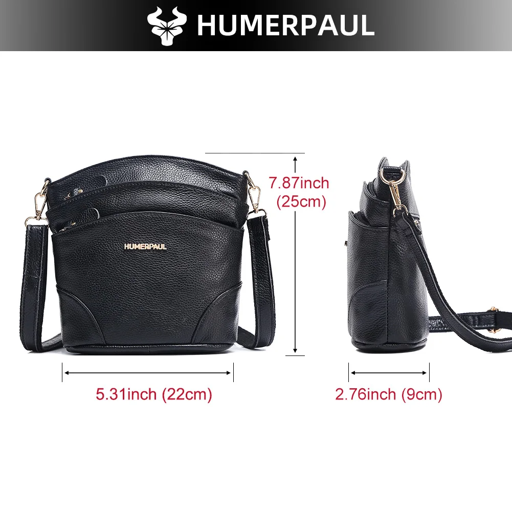 HUMERPAUL Bolsa crossbody feminina elegante bolsa de ombro de couro de vaca com alça ajustável para uso diário/shopping/viagens