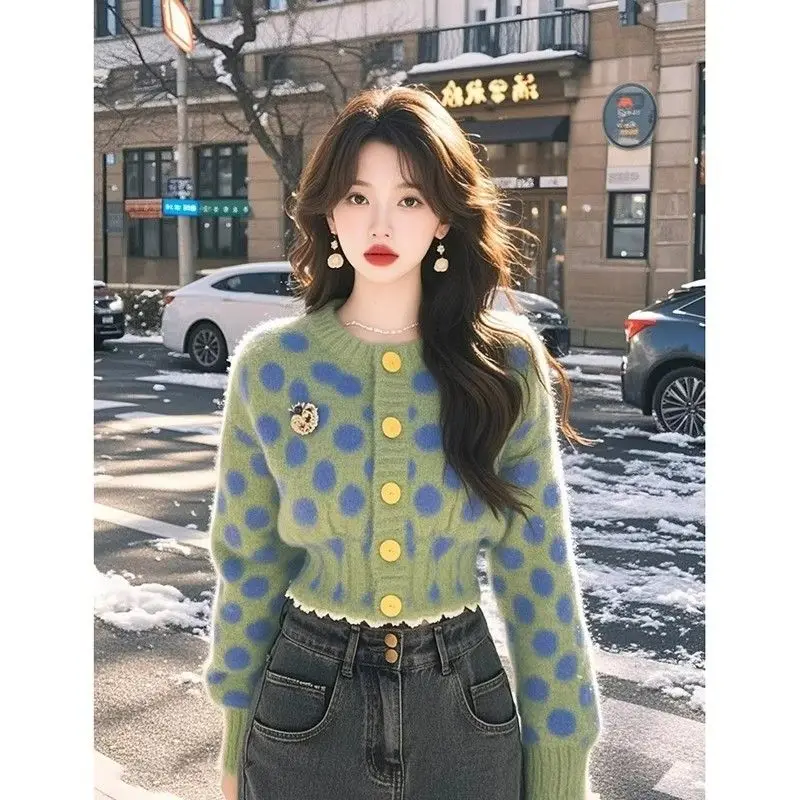 

Универсальный зимний классический модный темпераментный корейский вязаный индивидуальный свитер в горошек для женщин