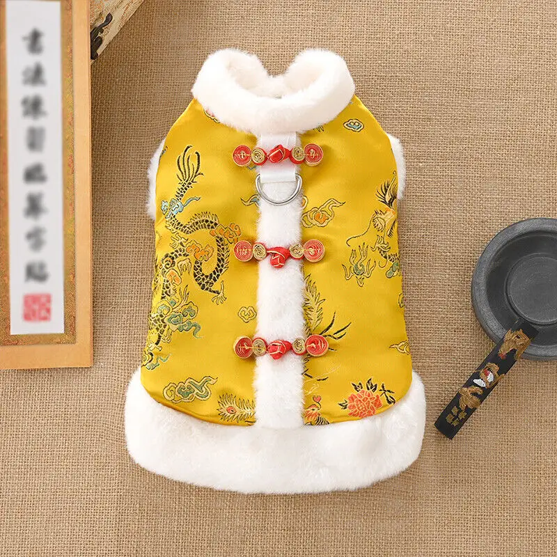 Dog Tang Suit Thicken Warm Pet Clothes New Year Chinese Hanfu Cat Top Festival Pet Winter Coat Jacket Dog Outfit Costume