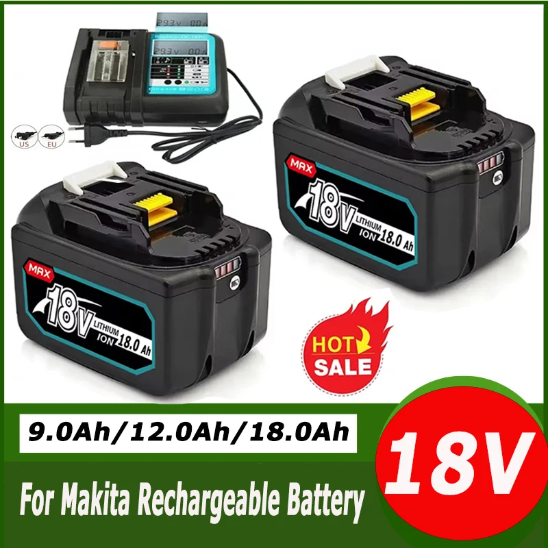 18V Tool Rechargeable Battery BL1860B 18V 18000mAh Backup Battery for Makita 18V BL1860 BL1840 BL1850 with DC18RF Charging