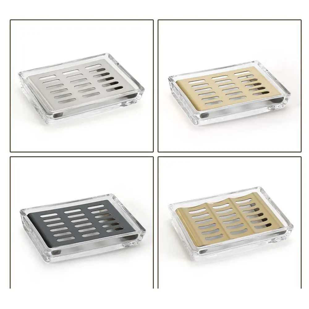 Stainless Steel Glass Soap Dish Draining Rack Rectangular Soap Holder Non-slip Dual Layer Transparent Soap Box Bathtub